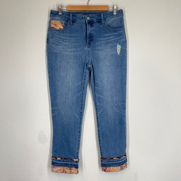 Chico's Jeans So Slimming Girlfriend Slim Leg Ankle Blue Patchwork - Picture 1 of 15